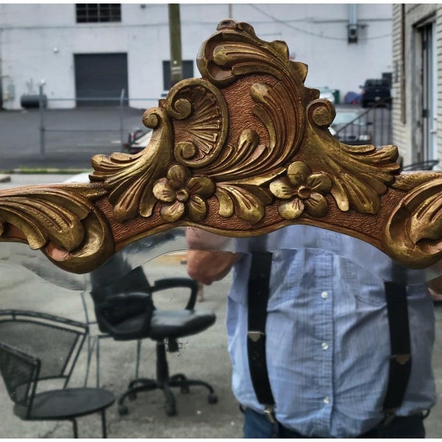 1920 Louis XV Style Triple Gilded Wall Mirror Gold Rococo Accent For Sale - Image 16 of 17