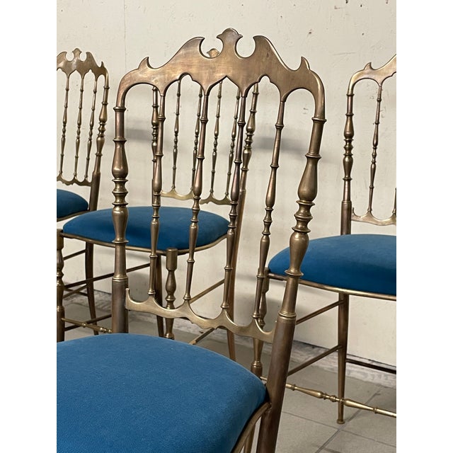 Chiavarine Chairs in Brass and Fabric, 1950s, Set of 6 For Sale - Image 9 of 18