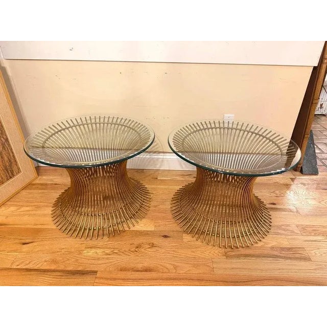 Mid-Century Modern Pair of Warren Platner Style Gilt Steel End Tables For Sale - Image 3 of 12