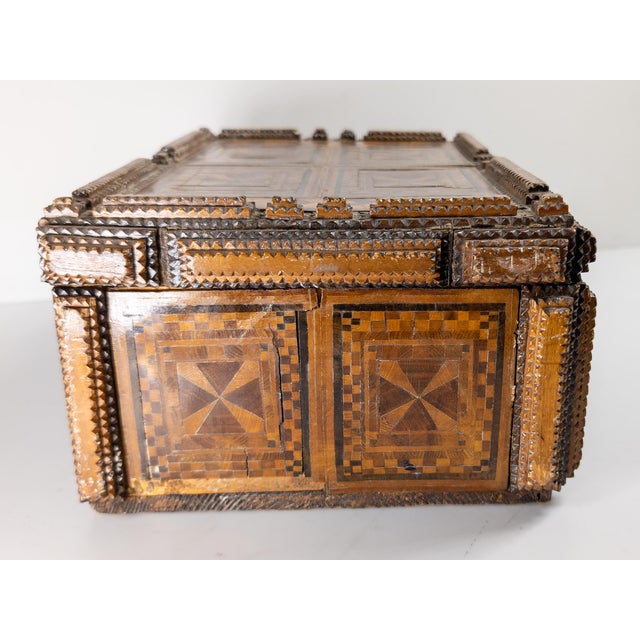 19th or 20th Century European Folk Tramp Art Marquetry Wood Box For Sale - Image 13 of 17