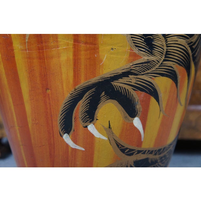Vintage Terracotta Hand Painted Dragon & Floral Handled Floor Vase Jar Urn For Sale - Image 9 of 12