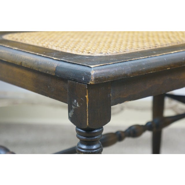 Wood Antique Walnut Caned Piano Vanity Bench Seat Stool Foot Rest 18" For Sale - Image 7 of 16
