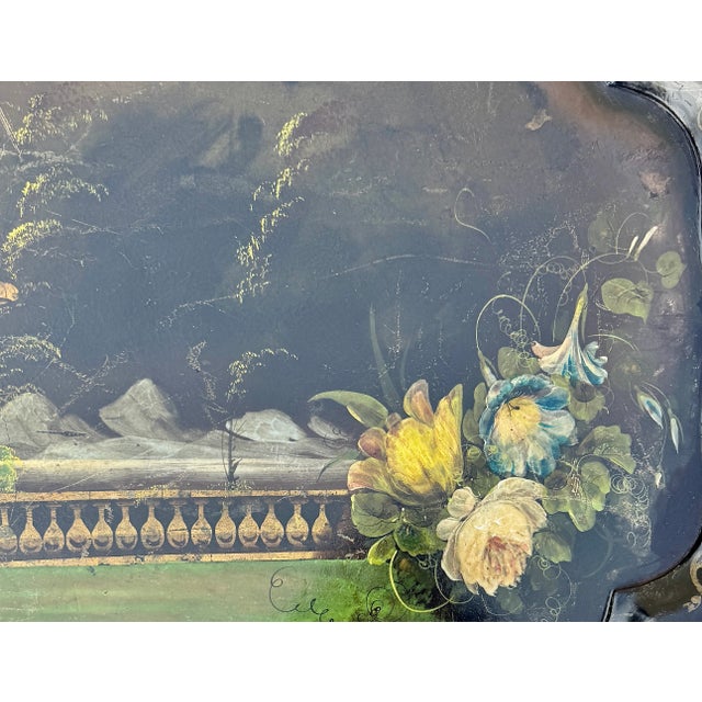 Hand-Painted Tray Table With Peacock & Garden Scene For Sale - Image 11 of 13
