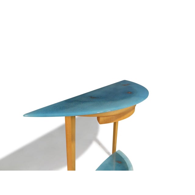 Mid 20th Century Beech Entryway Console Table With Turquoise Art Glass With Copper Infusions For Sale In San Francisco - Image 6 of 10