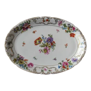 Antique French Style Floral Porcelain Czech Oval Platter