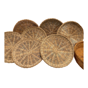 Vintage Wood Wicker Plate Holders and Basket Set of 8