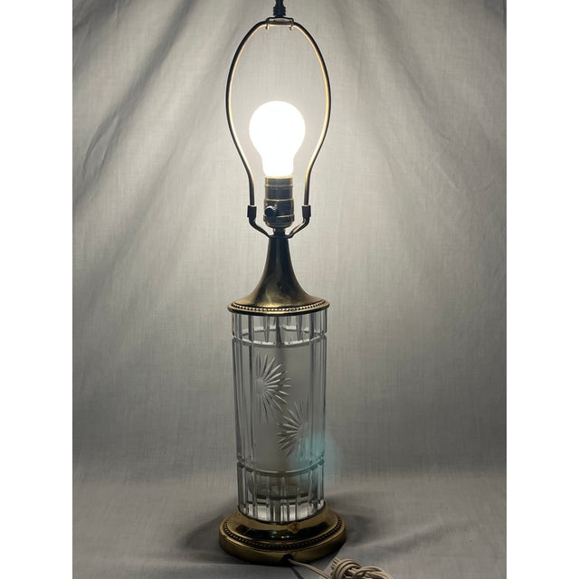 Mid 20th Century Signed Dresden Cut Crystal & Brass Cylinder Table Lamp - With Shade For Sale In New York - Image 6 of 6