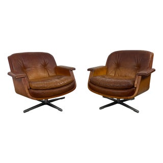 Vintage Cognac Leather Swivel Lounge Chairs from Eugen Schmidt, 1970s, Set of 2 For Sale