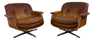 Vintage Cognac Leather Swivel Lounge Chairs from Eugen Schmidt, 1970s, Set of 2