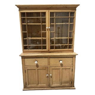 19th Century Antique English Pine Cupboard With Astragal Glazing For Sale