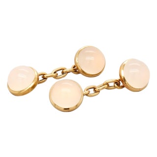 Vintage 18k Gold & Moonstone Cabochon Cufflinks For Sale