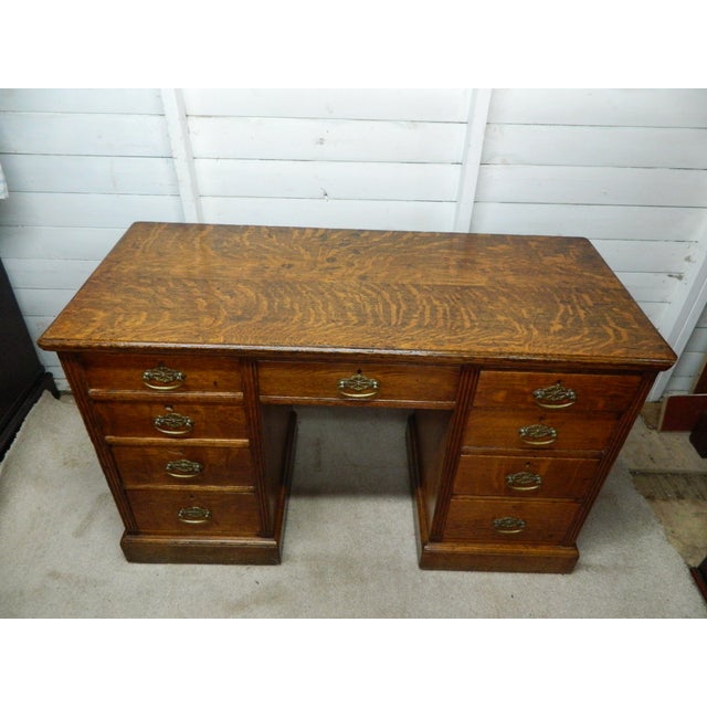 Edwardian Oak Pedestal Desk For Sale - Image 3 of 17