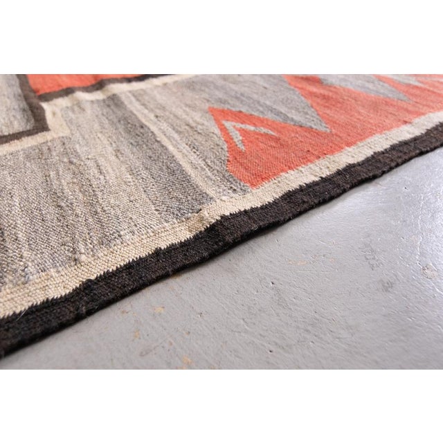 Contemporary Navajo Design Kilim Geometric Salmon Gray Low Pile Handwoven Wool Rug - 4’8” X 6’2” For Sale - Image 9 of 10