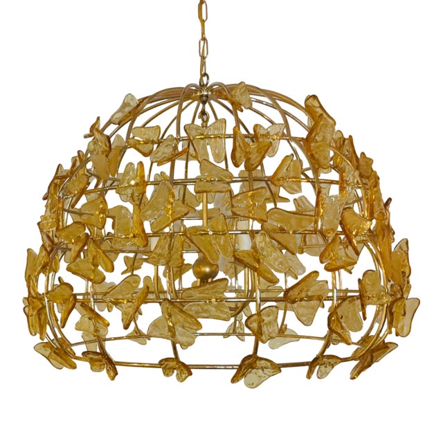 Baker Modern Gold Glass Butterfly Dome CHandelier Prototype For Sale