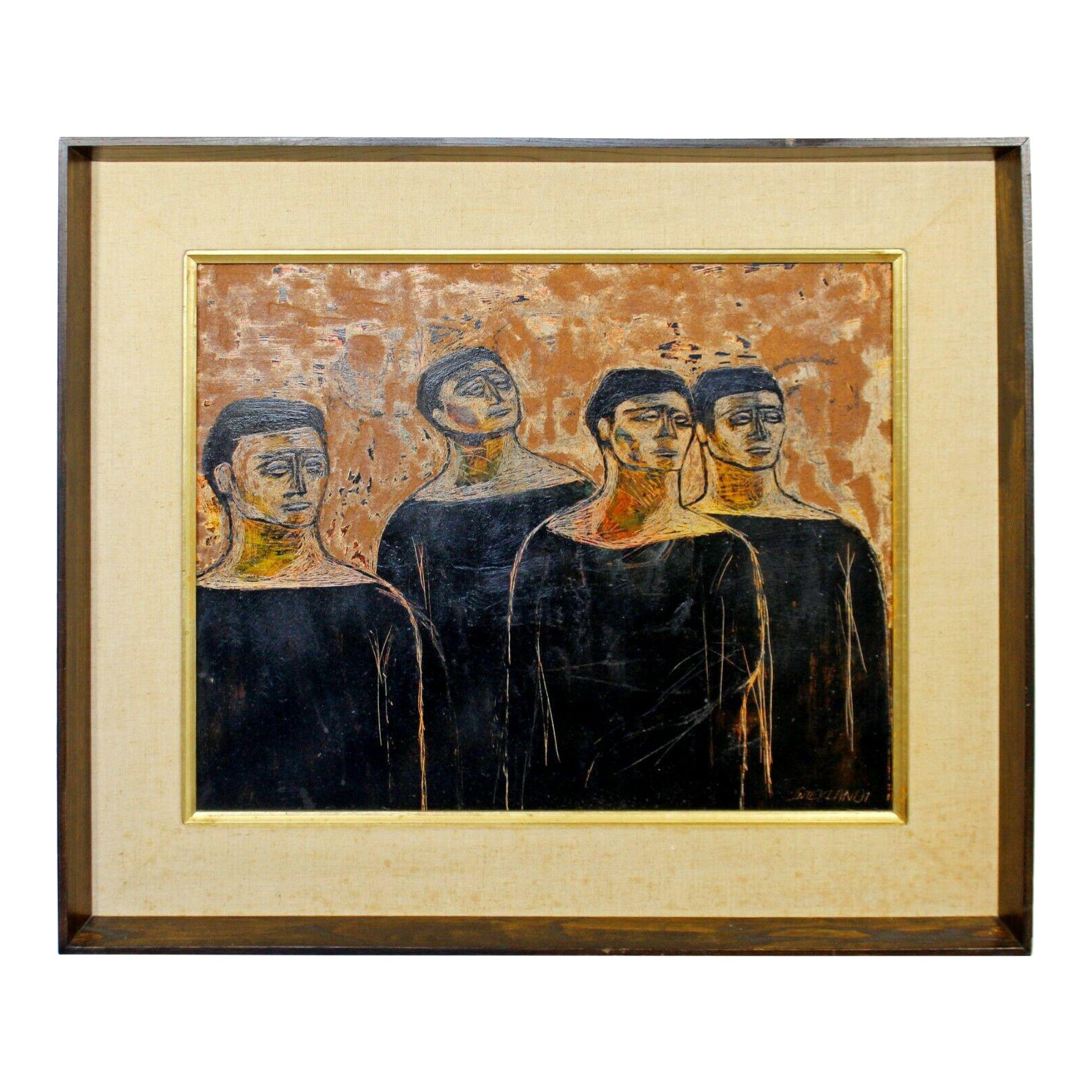 Mid Century Modern Framed Impressionist Oil Painting Signed Frank