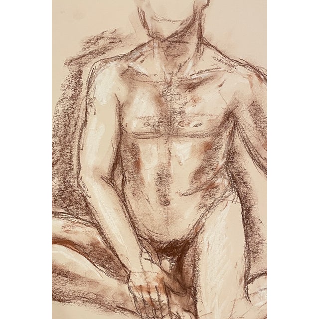 Figure of a male conte drawing on paper from the estate of Northwest School artist Neil Meitzler (1930 - 2009). Signed and...