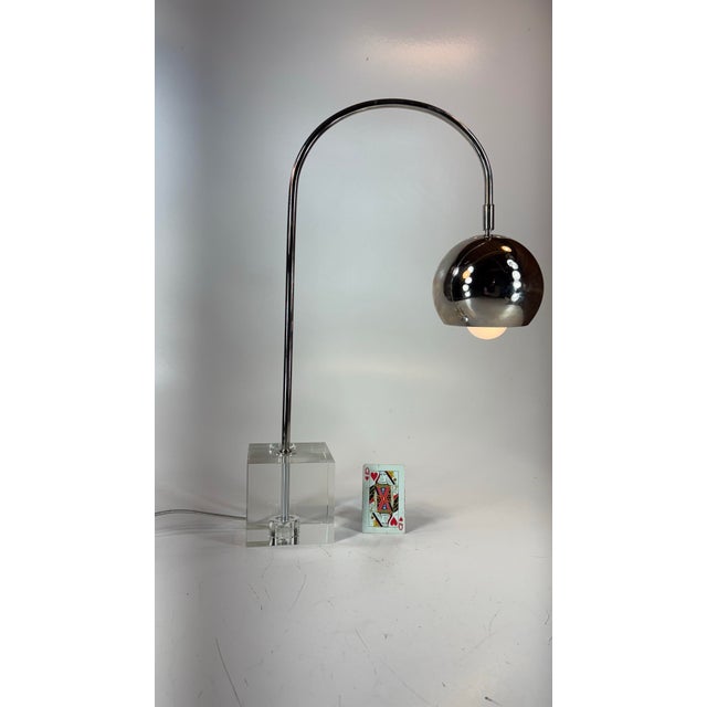 Vintage Art Deco Style Space Age Chrome Ball Lamp, Gooseneck, Glass Cube Base, Adjustable For Sale - Image 6 of 12