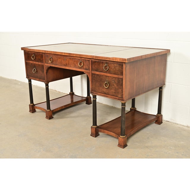 French Hekman Furniture French Empire Burled Walnut Leather Top Desk, Circa 1960s For Sale - Image 3 of 13