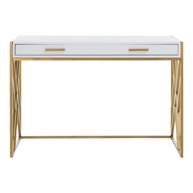 2 Drawer Desk, White & Gold For Sale