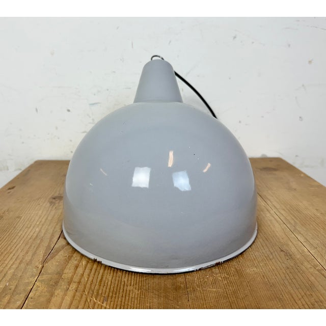 Industrial Grey Enamel Factory Pendant Lamp, 1960s For Sale - Image 15 of 18