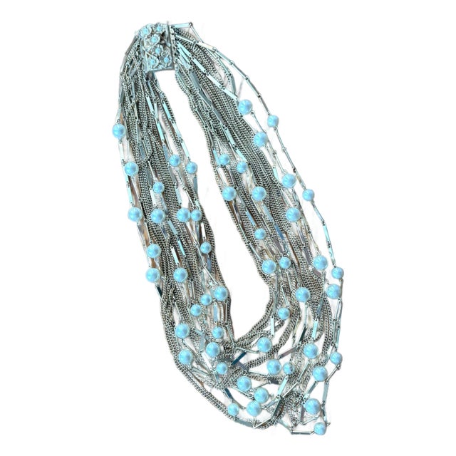1960s Vintage Multi-Strand Waterfall Necklace With Faux Pearls. For Sale