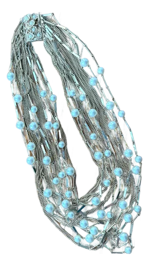 1960s Vintage Multi-Strand Waterfall Necklace With Faux Pearls.