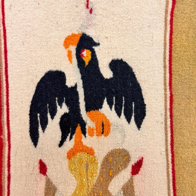Antique 1920-30s Mexican Bandera Saltillo Serape Woven Eagle Flag Mat 20x17" For Sale - Image 4 of 6