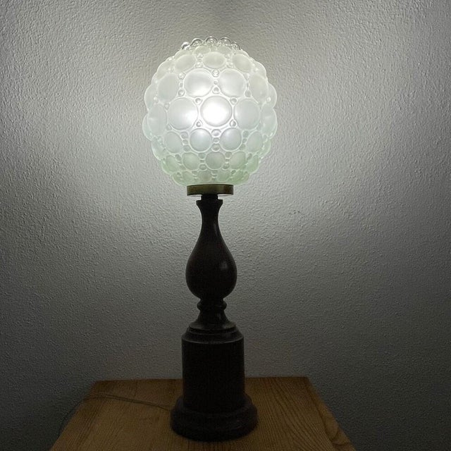 Mid-Century Modern Mid-Century Wood Wooden & Bubble Glass Buffet Table Lamp, 1970s For Sale - Image 3 of 16
