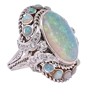 Large Opal Diamond Ring 18k 6.75