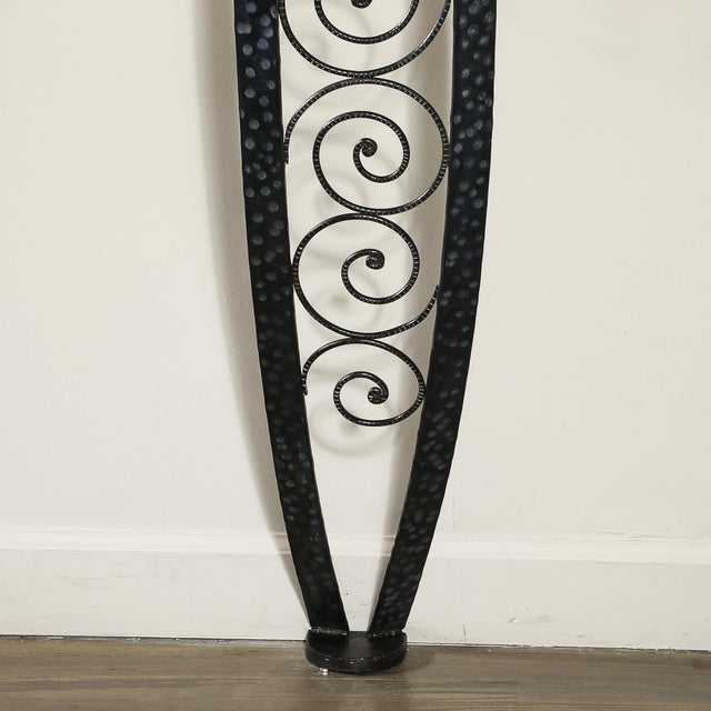Metal Art Deco Demilune Wrought Iron Spiral Motif & Porto Marble Inset Console Table For Sale - Image 7 of 13