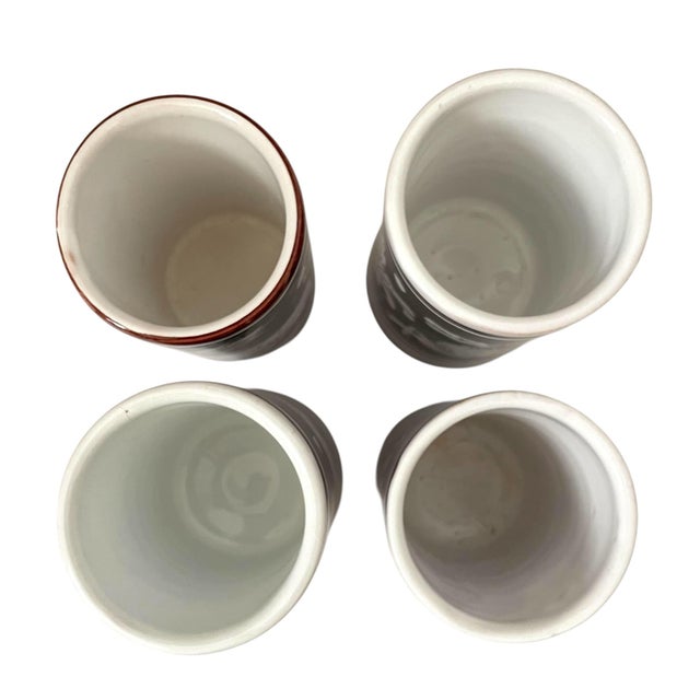 Italian Vintage Antica Siena Italian Pottery Black White Deer Cups or Vases - Set of 4 For Sale - Image 3 of 6