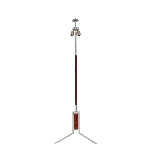 Art Deco Streamline Chrome and Suède Tripod Floor Lamp, 1950s For Sale - Image 9 of 9