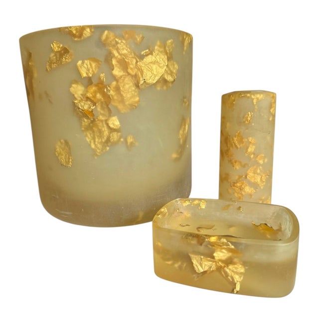 1990s 1990s Vintage Martha Sturdy Suspended Gold Leaf in Resin Bathroom Set - 3 Pieces For Sale - Image 5 of 11