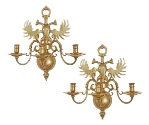 Early 20th Century Imperial Eagle Bronze Three Arm Wall Sconce - a Pair