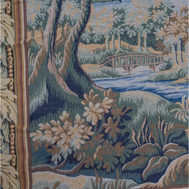 Rustic European Antique French Verdure Forest Jacquard Aubusson Tapestry For Sale - Image 3 of 7