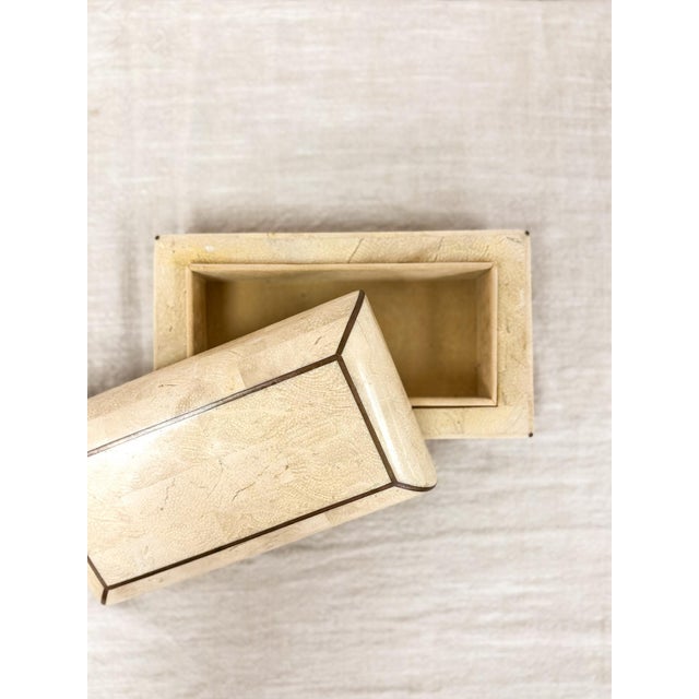 Metal Vintage Tessellated Stone Box Brass Inlay Maitland Smith Style 1970s MCM Decor For Sale - Image 7 of 9