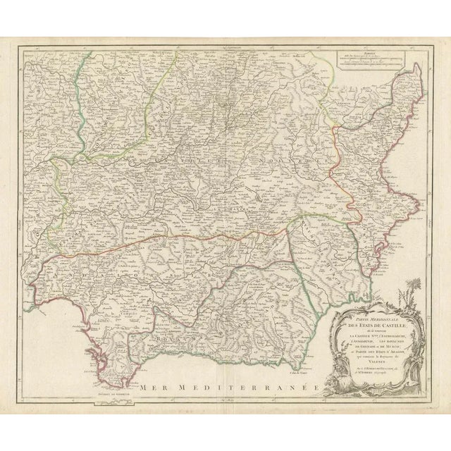 Gold Detailed Engraving Highlighting Key Regions of Southern Spain and Castile, 1752 For Sale - Image 8 of 9