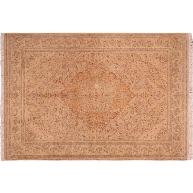 Copper Boho Chic Medalllion 1990's Pak-Persian Taupe/Gold Wool Rug - 5'9'' X 9'3'' For Sale - Image 8 of 9