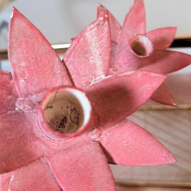 Vintage Tole Lotus Flower 2-Arm Candelabra For Sale In Chicago - Image 6 of 7
