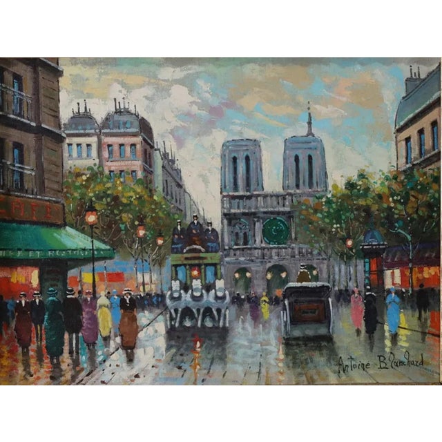Original Antione Blanchard Paris Street Scene Oil Painting.
