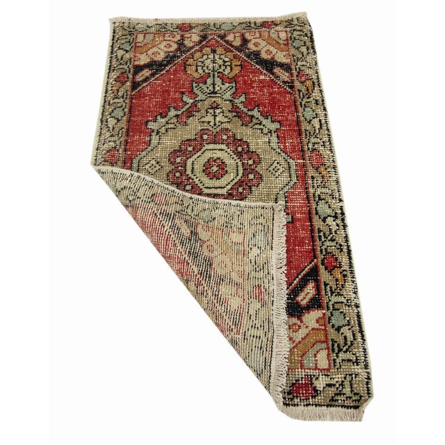 Mid-Century Modern Vintage Mini Worn Rug For Sale - Image 3 of 4