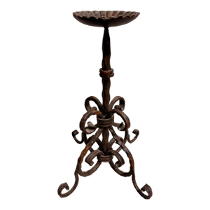 Vintage Spanish Revival Wrought Iron Hand-Forged Spiral Candlestick