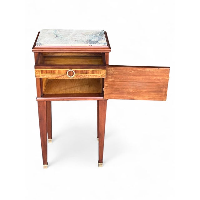 1920s French Bedside Table in Mahogany & Fruitwood With Marble Top For Sale - Image 11 of 15