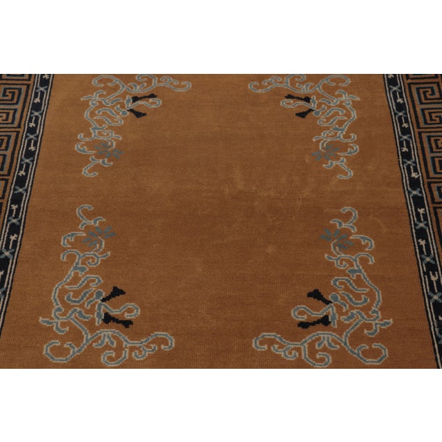 Rug & Kilim Rug & Kilim’s Chinese Art Deco Inspired Rug, Brown With Greek Key Border For Sale - Image 4 of 8