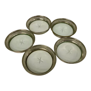 Set of 5vintage Sternauware New York Cut Glass and Silver Plate Coasters
