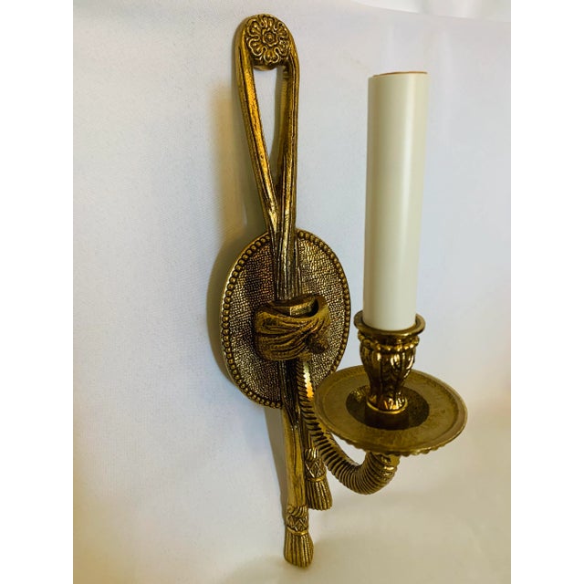 Gilt Brass Tole Rope & Tassel Wall Sconce Salvaged From Foundry Showroom For Sale In Los Angeles - Image 6 of 12