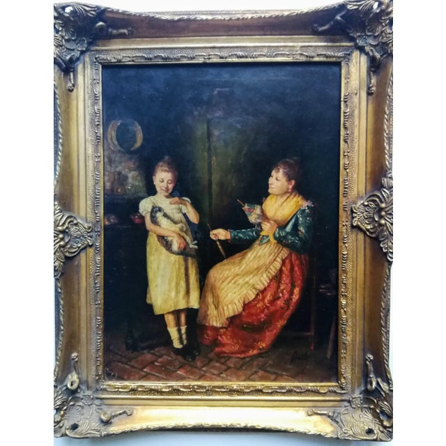 A painting depicting a bourgeois scene, signed ‘Balle’. The work is executed in the traditional technique of oil on panel....