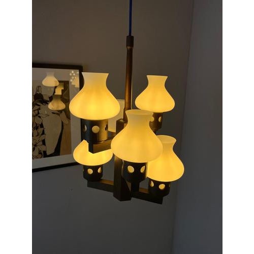 Dark Brown and White Wooden Chandelier with Opal Glass Glass from Vitrika For Sale - Image 4 of 11