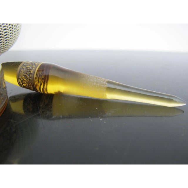 Moser Amber Art Nouveau Gilt Glass Atomizer Perfume Bottle Set Pair in Case For Sale - Image 9 of 12