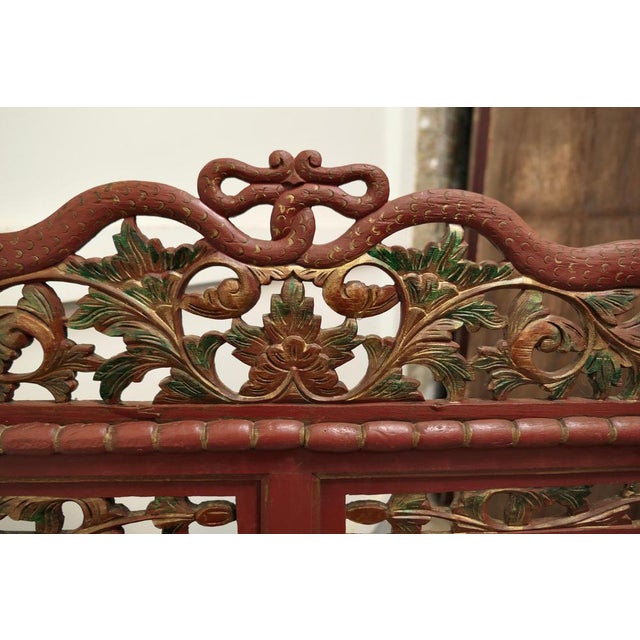 19th Century Oriental Painted Red Lacquer Mirror, 1880s For Sale - Image 6 of 8